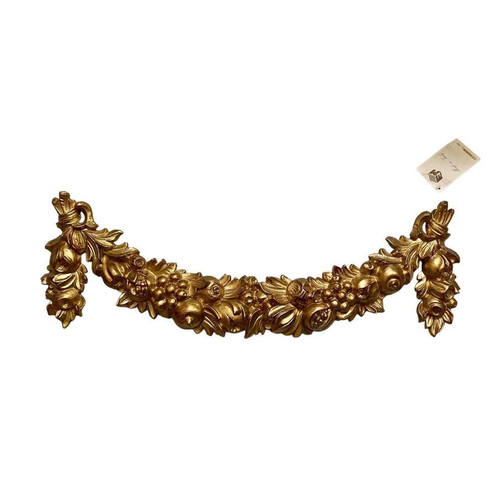 Fruit Floral Swag Pediment Wall Hanging Gold Gilt Baroque 21” Italian by Euromar